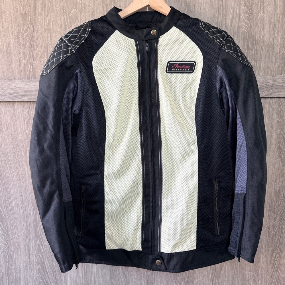 Indian Motorcycle Drifter Mesh Riding Jacket Womens XL Black White Biker Lined